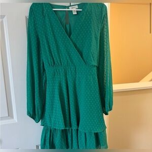 Japna Green Fit and Flare Dress with Bishop Sleeves
